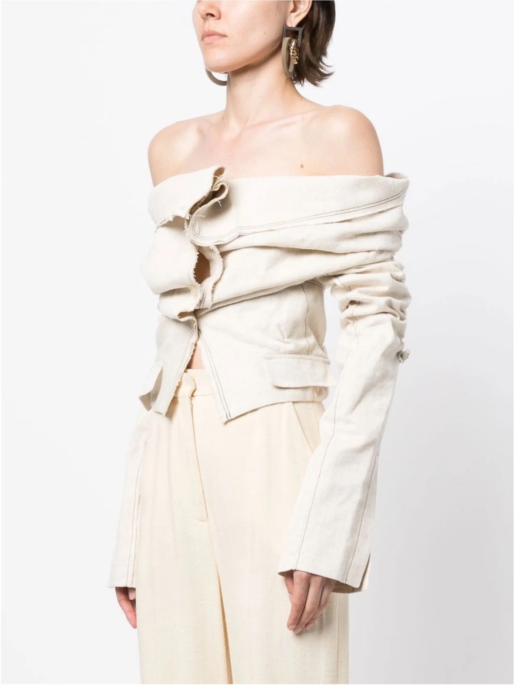 Jacquemus La Veste Camargue Off the Shoulder Linen Top